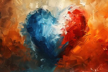 Canvas Print - Expressive Tricolor Heart Icon,Patriotic Abstract Brushwork Artwork