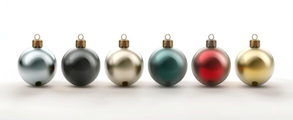Wall Mural - Festive Christmas Ornaments in Vibrant Colors. Concept of holiday decoration, seasonal celebration, festive design. Isolated on white background. Set