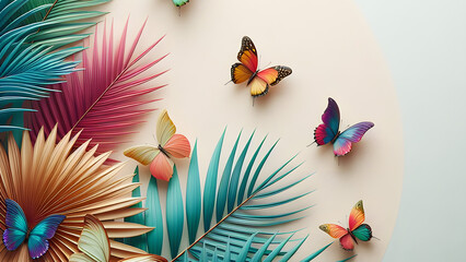 Wall Mural - A colorful collection of butterflies and plants with the words butterfly