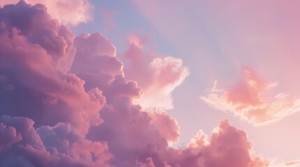 Wall Mural - breathtaking pink sunset sky with fluffy clouds dreamy atmospheric landscape natures beauty