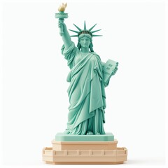 Cute Statue of Liberty Cartoon Clay Illustration, 3D Icon, Isolated on white background