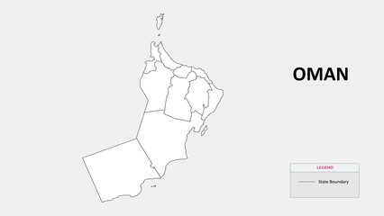 Poster - Oman Map. State map of North Korea. Administrative map of Oman with states names in outline.