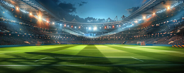 Wall Mural - Soccer stadium field, soccer background