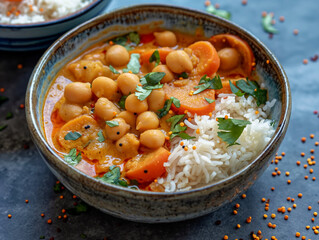 Wall Mural - A bowl of food with rice and beans and carrots and chickpeas