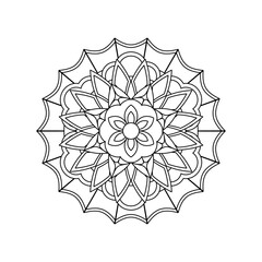 Poster - Asian floral mandala for adults coloring book. Vector ethnic circular ornament. Black and white linear illustration