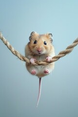 Wall Mural - Cute hamster playing with rope.