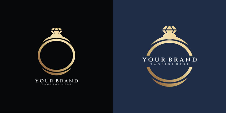 Elegant Diamond Logo Design Template. Diamond Ring Logo Template.