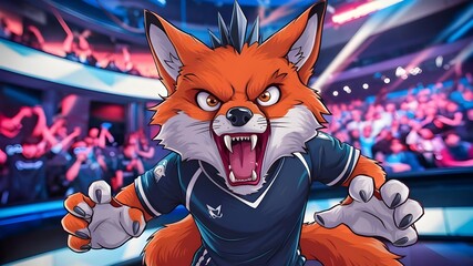 Wall Mural - Angry fox head mascot esport