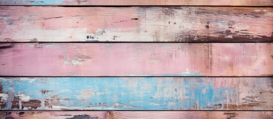 Wall Mural - A shabby vertical surface of wooden texture with peeling paint portraying a natural wooden background It is brown with a hint of pink and provides ample copy space for design and decoration Image cre