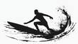 © rabbit75_fot - Vector illustration black silhouette of a surfer surfing with high tide with water splashes