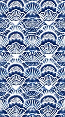 Sticker - Tile pattern of shell backgrounds blue repetition.