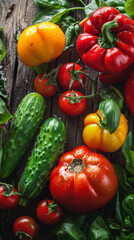 Canvas Print - A variety of vegetables including tomatoes, cucumbers