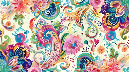 Wall Mural - A watercolor handpainted paisley abstract flower beauty is illustrated highlighting the delicate intricacies of the design