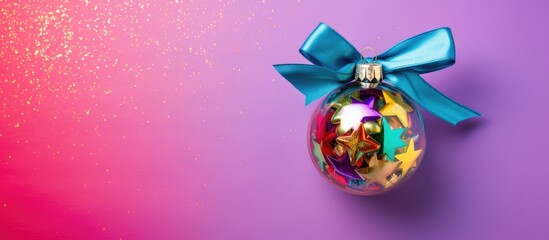 Poster - Top down view of a Christmas toy placed on a colorful background providing ample space for copy or any other image