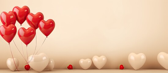 Poster - Valentine s Day celebration with heart shaped balloons against a beige background providing ample copy space for images