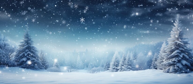 Merry christmas and happy new year greeting background winter time and snow space Falling snow background winter sky Merry christmas greeting background with copy space