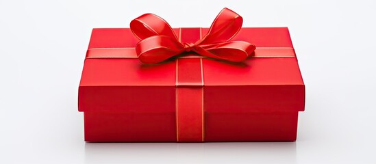 Poster - Gift in a beautiful red box isolated on white background top view copy space Surprise in a box
