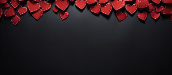 Aufkleber - Frame of red paper hearts on a black background Banner Festive banner Copy space