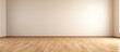 © Gular - Beige oak floor and light wall for room background design The concept of a mockup of empty space in an apartment Free space for copy