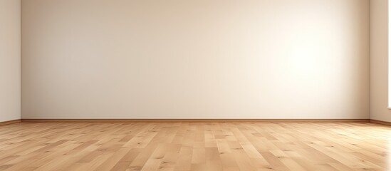Aufkleber - Beige oak floor and light wall for room background design The concept of a mockup of empty space in an apartment Free space for copy