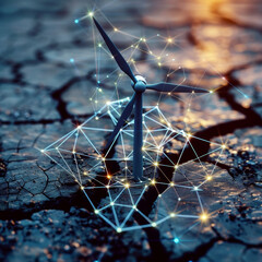 Wall Mural - renewable energy icon on cracked earth - symbolic contrast of problem and solution