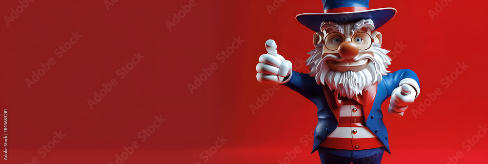 Cute Cartoon 4th of July Uncle Sam on a Red Background with Space for ...
