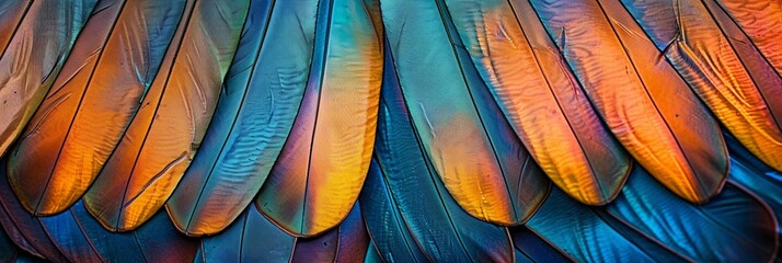 Colorful bird feather pattern closeup macro view