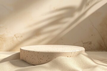 Sticker - Premium Background for cosmetic products of natural beige color Stone podium on the sand background