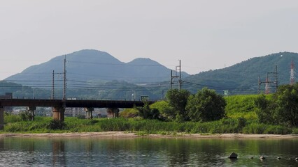 Wall Mural - 大和川の鉄橋を渡る近鉄電車