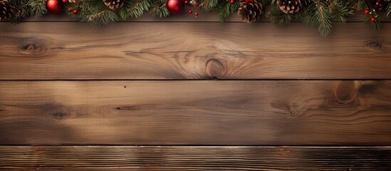 Poster - A vintage style Christmas border with copy space featuring decorations on an old wood background