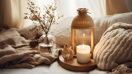 Cozy Hygge Living Room with Candles and Warm Textiles