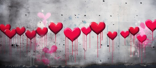 Poster - Valentine s Day background with a concrete backdrop adorned by gorgeous vibrant hearts symbolizing love Ample copy space for creative use