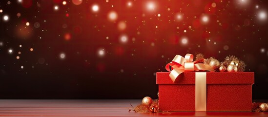 Poster - Red gift box for christmas theme on the red background. copy space available