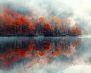 Wall Mural - A forest with trees in the background and a lake in the foreground