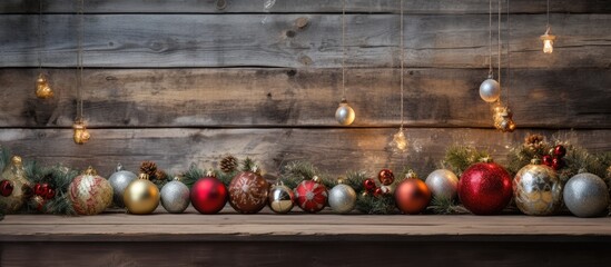 Aufkleber - Beautiful Christmas decorations on wooden background. copy space available