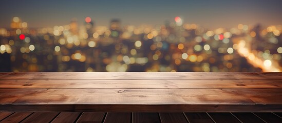Poster - Empty wooden table space platform and blurred resturant or coffee shop background for product display montage. copy space available
