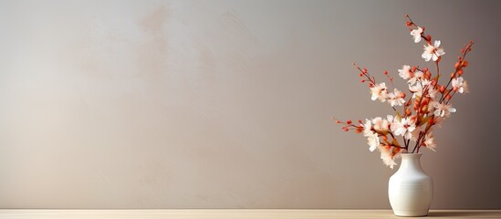 Aufkleber - Vase with beautiful flowers as element of interior design on table in room Space for text. copy space available