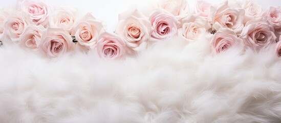 Aufkleber - An elegant copy space image featuring a white fur background adorned with beautiful rose flowers