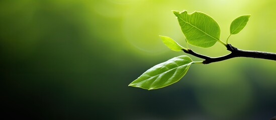 Poster - close up small leaf in morning. copy space available