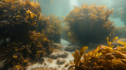 Wall Mural - Underwater life of Algae and Brown Algae. Underwater photography.