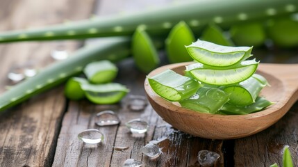 Poster - Close-up view of sliced aloe vera leaf with juice