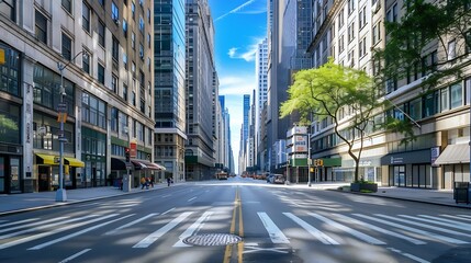Poster - New York City Manhattan empty street at Midtown at sunny day : Generative AI