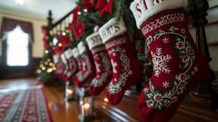 Sticker - Hang a row of festive stockings along a staircase banister or mantel, each one personalized with the name of a