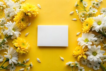Wall Mural - Elegant blank business card on yellow floral background