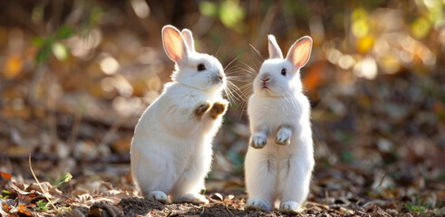 Wall Mural - Cute rabbit standing on outdoor lawn.