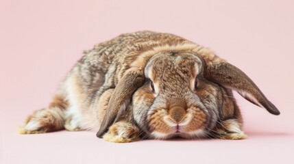 Wall Mural - Cute baby rabbit with pink background.