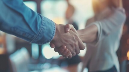 Leinwandbilder - Meeting partnership and business people shaking hands in the office for a deal collaboration or onboarding Diversity professional and employees with handshake for agreement welcome or  : Generative AI
