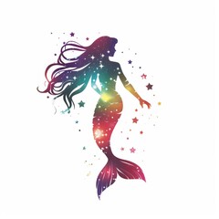 Wall Mural - Vector illustration silhouette of a beautiful mermaid with soft prismatic iridescent rainbow gradient colors.