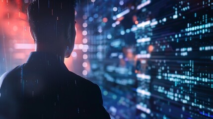 Leinwandbilder - Businessman secures data with encryption and network security protecting transactions Cybersecurity for online business data privacy and defense against cyber attacks : Generative AI