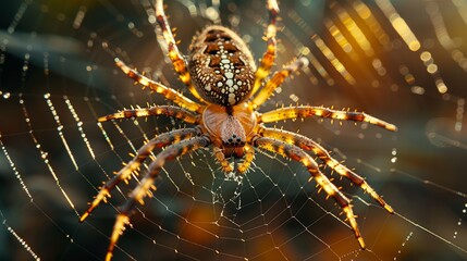 Spider spinning a web, highlighting the intricate patterns and craftsmanship.